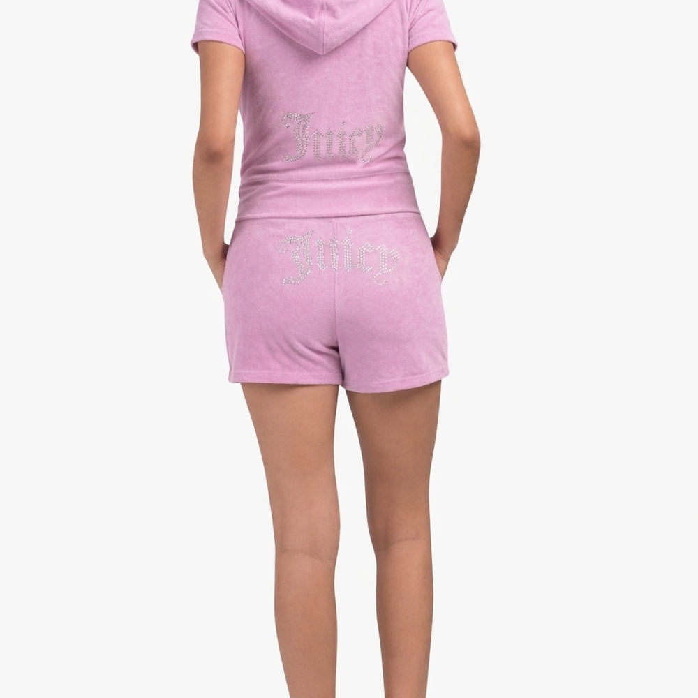 Juicy Couture Tracksuit Short Set Dewberry Pink Velour - Hoodie Matching Set - Picture 6 of 9